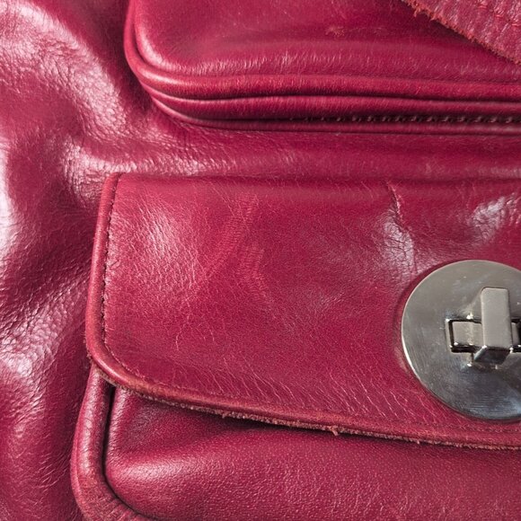 Danier Red Leather Purse Shoulder Crossbody Bag Cargo Pocket Silver Y2K Hobo Zip - Picture 9 of 16